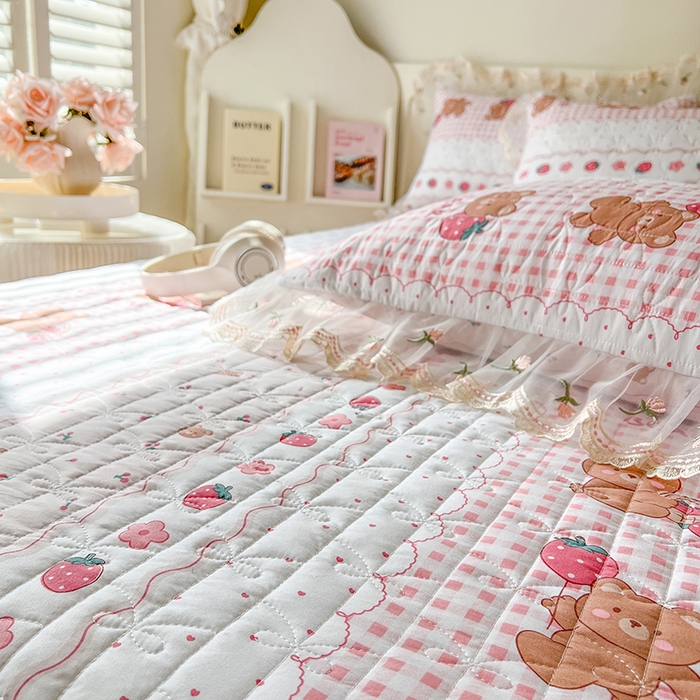 91家纺网 家纺一手货源 找家纺 网红馆 2025新款水洗棉印花床盖四件套 花花熊