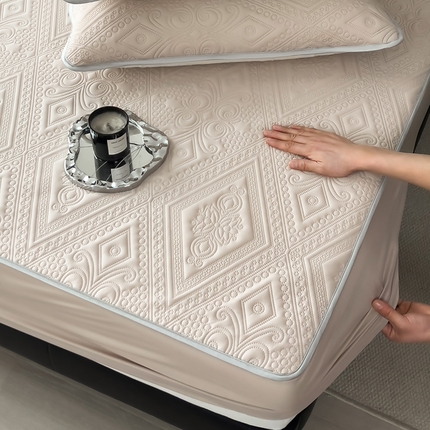 世纪绒品 2025新款A类凉感压花单床笠单夏被 甜梦卡其-单床笠