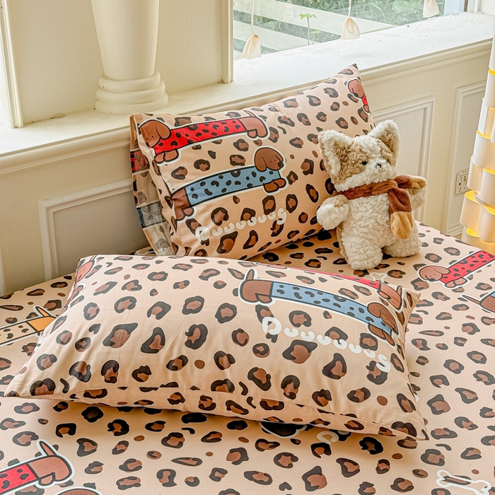 91家纺网 家纺一手货源 找家纺 2025新款全棉床单床笠 豹纹狗 床笠款