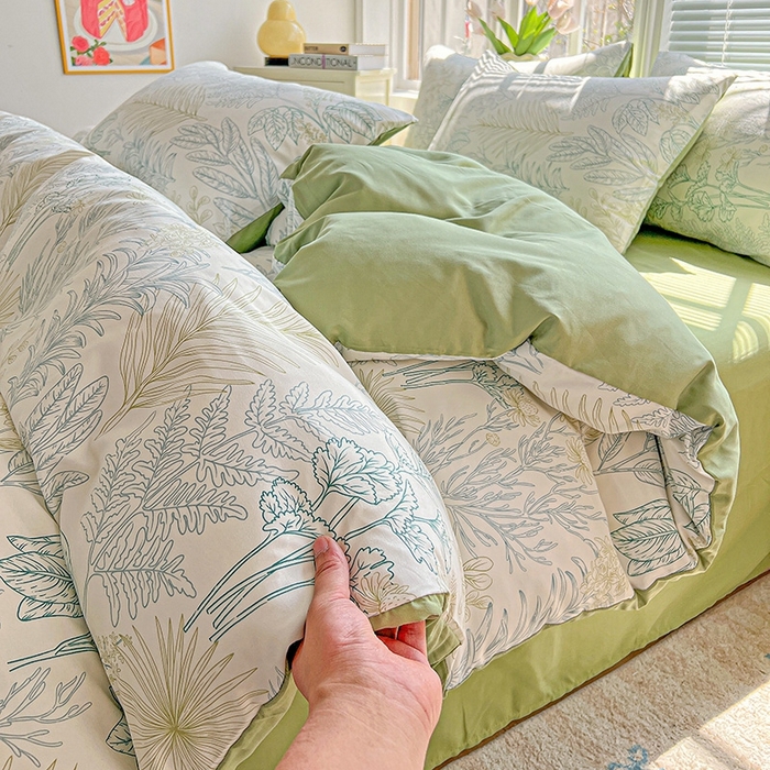 91家纺网 家纺一手货源 找家纺 2025新款水洗云朵糯糯棉简约风ins风小碎花被套床单款床笠款三四件套 春晓