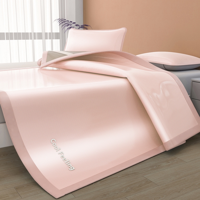 91家纺网 家纺一手货源 找家纺 2025新款云母冰川凉席床笠 云母冰川-粉（条席）