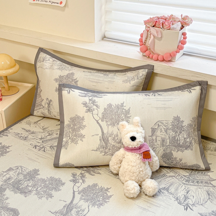 91家纺网 家纺一手货源 找家纺 慕澄家纺 2025新款小清新印花真冰藤系列凉席床席款 床席-远山