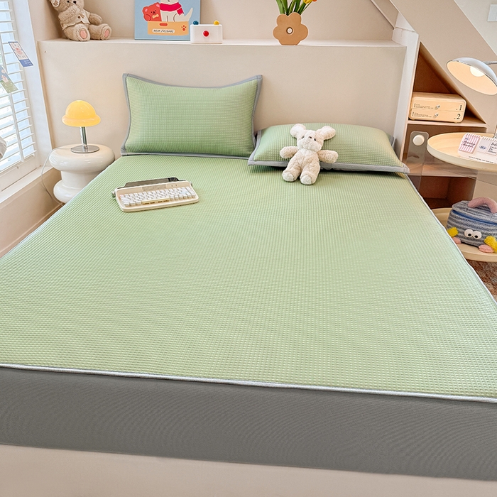 91家纺网 家纺一手货源 找家纺 金盛纺 2025新款冰豆豆凉席-床笠款 华夫格-绿