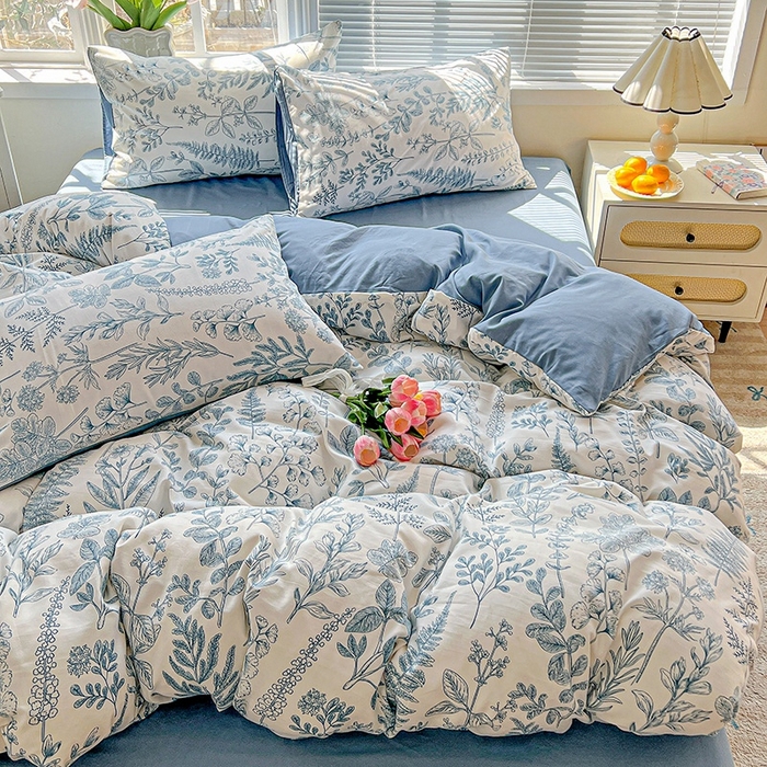 91家纺网 家纺一手货源 找家纺 2025水洗棉双层纱简约风ins风小碎花被套床单款床笠款三四件套-单被套 恋爱季节