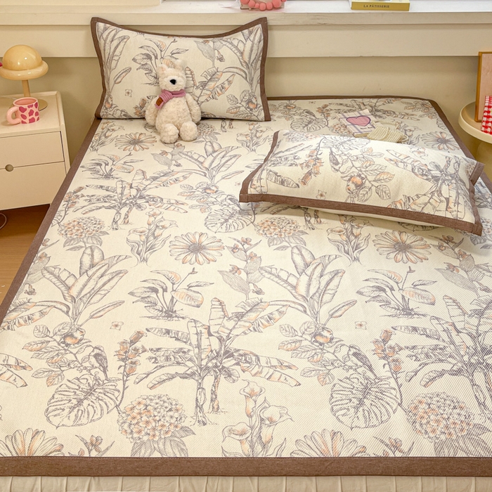 91家纺网 家纺一手货源 找家纺 慕澄家纺 2025新款小清新印花真冰藤系列凉席床席款 床席-丛林