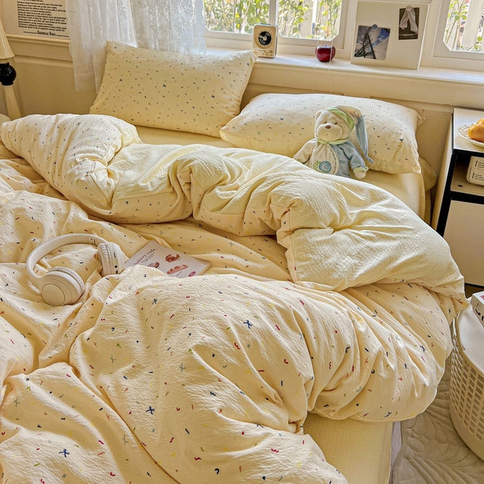 91家纺网 家纺一手货源 找家纺 （总）仟网汇 2025新款云感皱皱纱简单款四件套