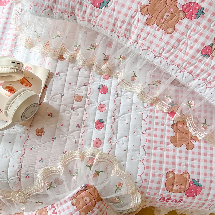 91家纺网 家纺一手货源 找家纺 网红馆 2025新款水洗棉印花床盖四件套 花花熊