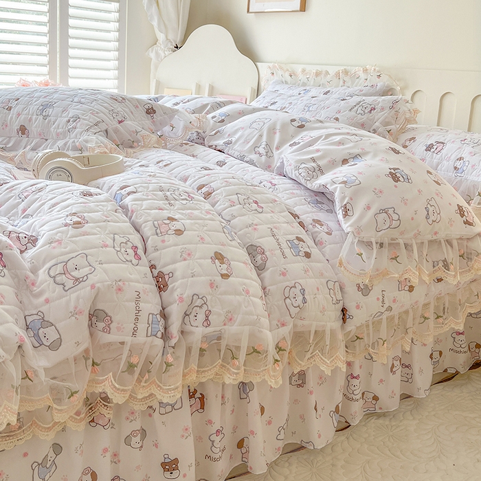 91家纺网 家纺一手货源 找家纺 网红馆 2025新款水洗棉印花床盖四件套 汪汪乐园