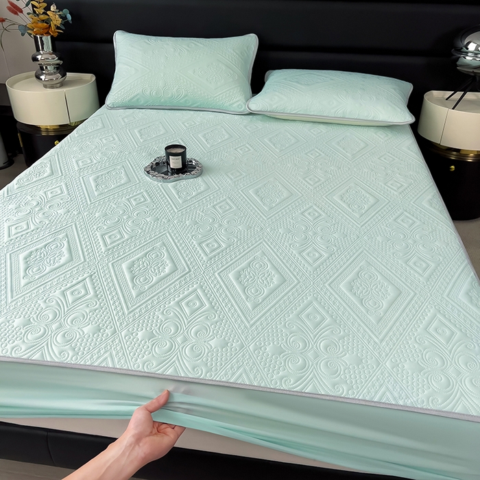 91家纺网 家纺一手货源 找家纺 世纪绒品 2025新款A类凉感压花单床笠单夏被 薄荷浅绿-单床笠