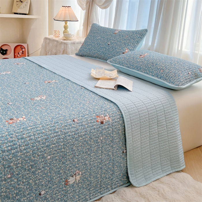 91家纺网 家纺一手货源 找家纺 恒爱 2025新款全棉印花单床盖 公主兔-蓝