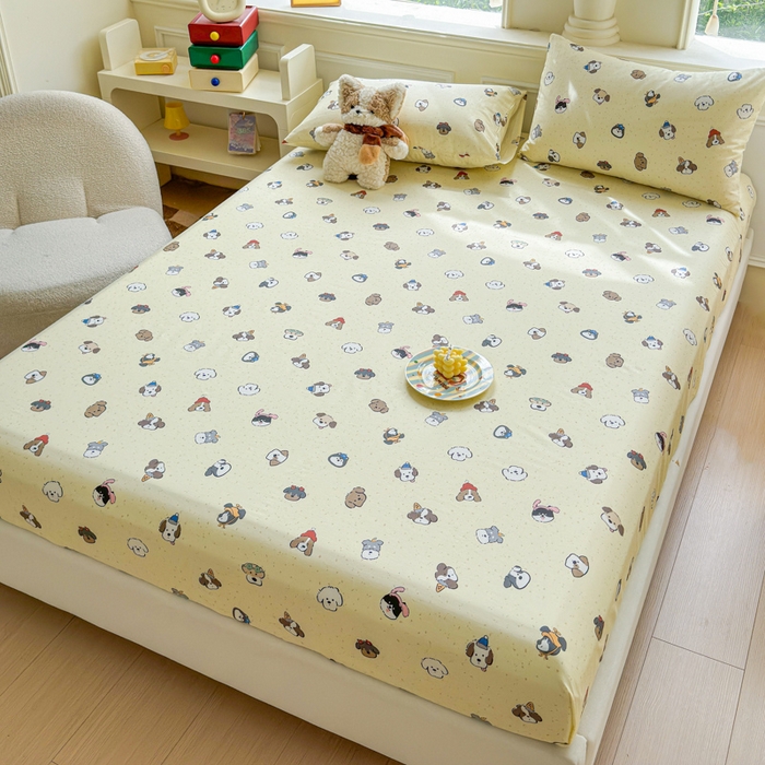 91家纺网 家纺一手货源 找家纺 2025新款全棉床单床笠 狗狗家族 床笠款