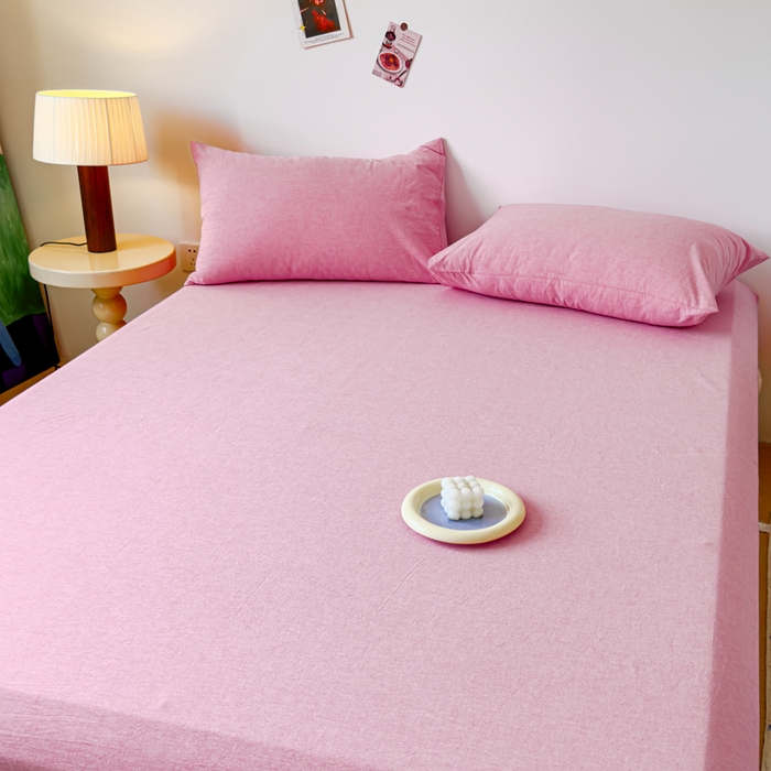 91家纺网 家纺一手货源 找家纺 2025新款全棉色织水洗棉床单床笠 玫红 床笠款