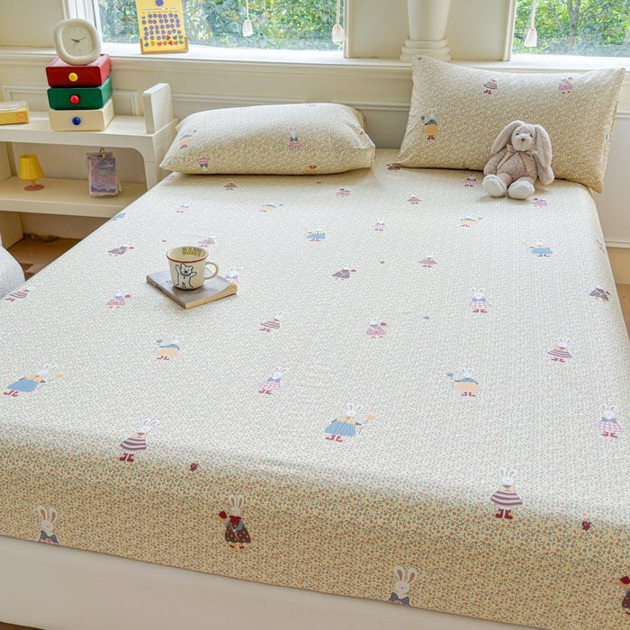 91家纺网 家纺一手货源 找家纺 2025新款全棉床单床笠 百丽兔 床笠款