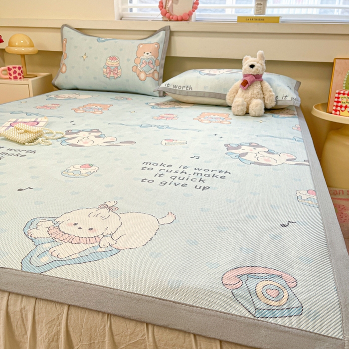 91家纺网 家纺一手货源 找家纺 慕澄家纺 2025新款小清新印花真冰藤系列凉席床席款 床席-害羞喵