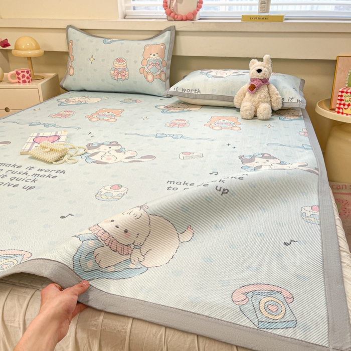 91家纺网 家纺一手货源 找家纺 慕澄家纺 2025新款小清新印花真冰藤系列凉席床席款 床席-害羞喵