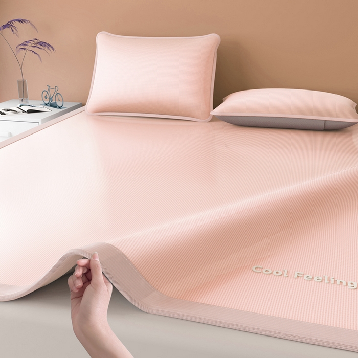 91家纺网 家纺一手货源 找家纺 2025新款云母冰川凉席床笠 云母冰川-粉（条席）