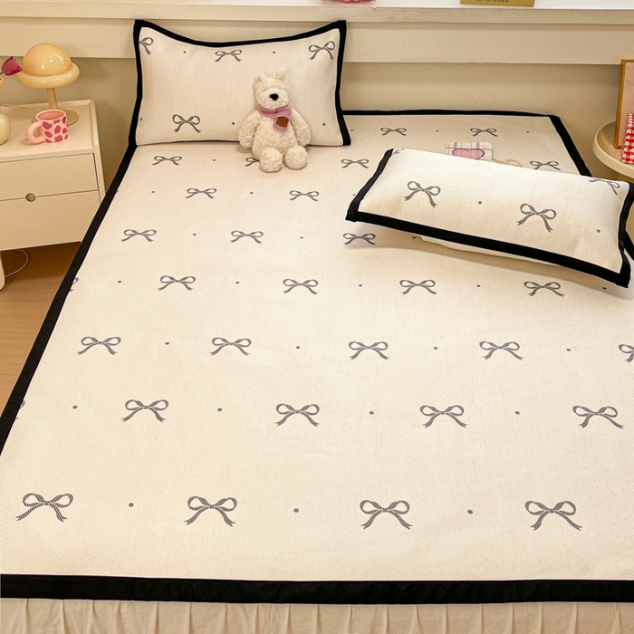 91家纺网 家纺一手货源 找家纺 慕澄家纺 2025新款小清新印花真冰藤系列凉席床席款 床席-波点蝴蝶结