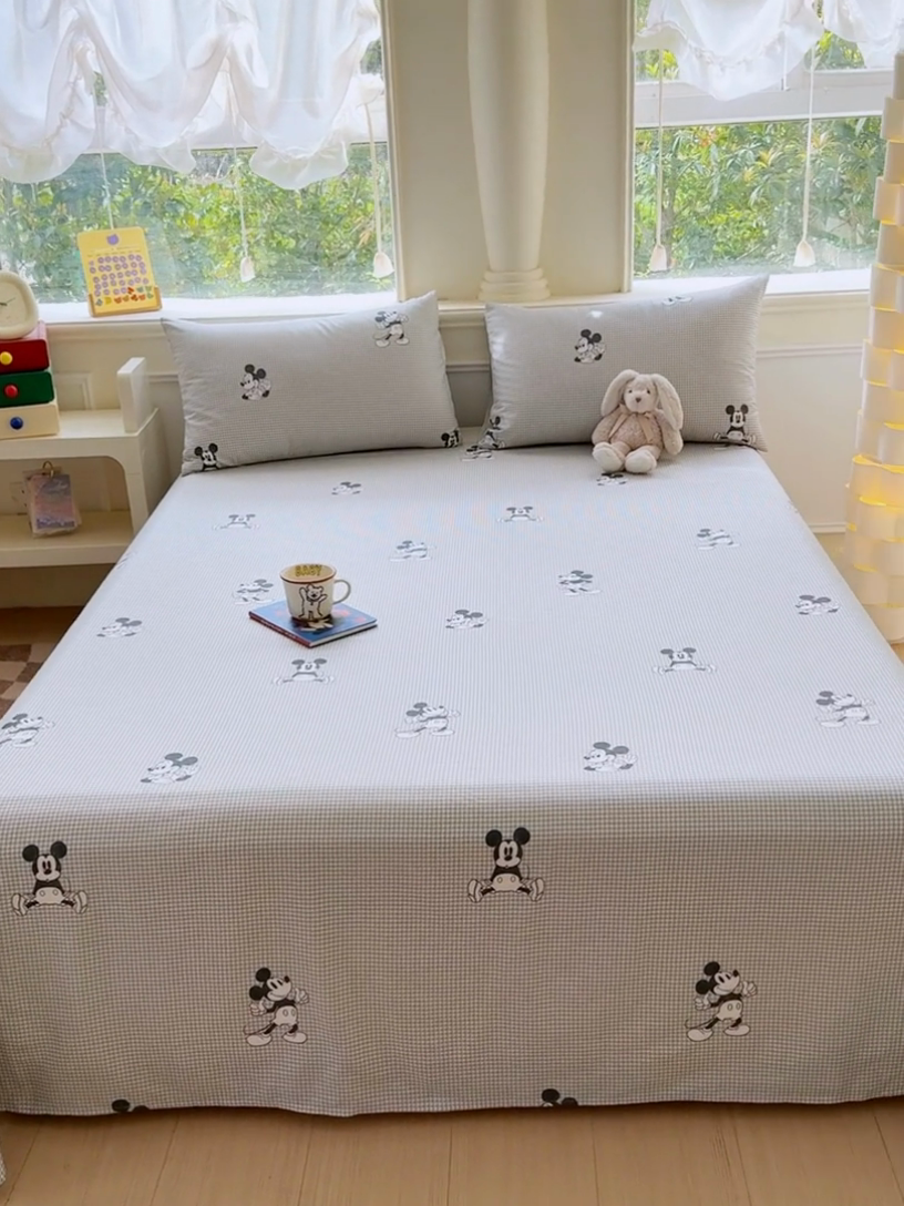 91家纺网 家纺一手货源 找家纺 2025新款全棉床单床笠 灰格米奇 床单款