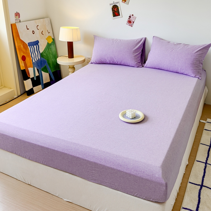 91家纺网 家纺一手货源 找家纺 2025新款全棉色织水洗棉床单床笠 魅紫 床笠款