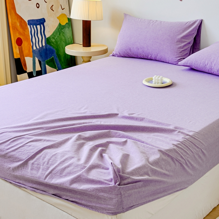 91家纺网 家纺一手货源 找家纺 2025新款全棉色织水洗棉床单床笠 魅紫 床笠款