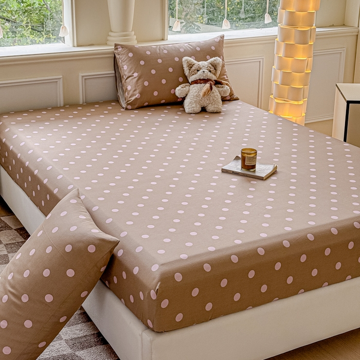 91家纺网 家纺一手货源 找家纺 2025新款全棉床单床笠 复古紫波点 床笠款