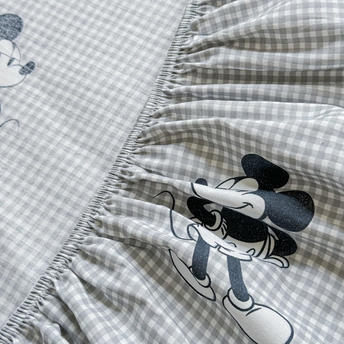 91家纺网 家纺一手货源 找家纺 2025新款全棉床单床笠 灰格米奇 床笠款