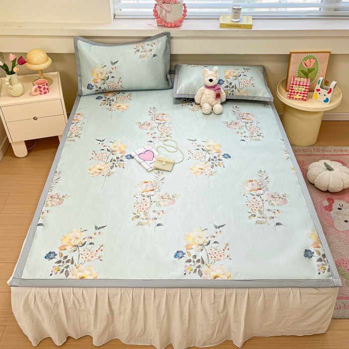 91家纺网 家纺一手货源 找家纺 慕澄家纺 2025新款小清新印花真冰藤系列凉席床席款 床席-陌上花开