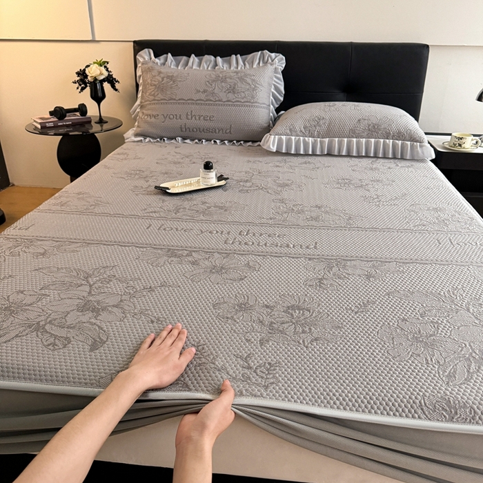 91家纺网 家纺一手货源 找家纺 2025新款凉感冰豆豆凉席床笠凉席席子-花之恋系列凉豆豆床笠花之恋系列 花之恋 灰色