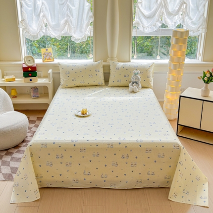 91家纺网 家纺一手货源 找家纺 2025新款全棉床单床笠 熊护萌兔 床单款