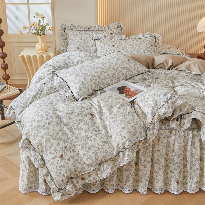 91家纺网 家纺一手货源 找家纺 2025新款韩版全棉公主风床裙单品 奥罗拉