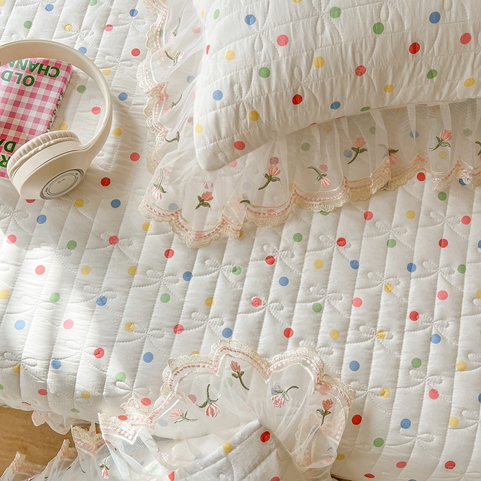 91家纺网 家纺一手货源 找家纺 网红馆 2025新款水洗棉印花床盖四件套 奶油波点