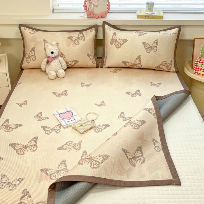 91家纺网 家纺一手货源 找家纺 慕澄家纺 2025新款小清新印花真冰藤系列凉席床席款 床席-翩翩蝴蝶