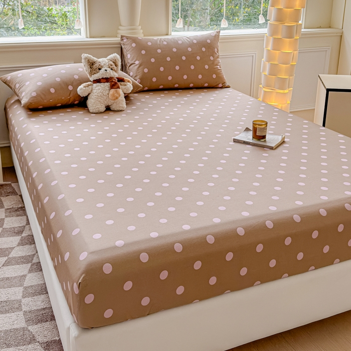 91家纺网 家纺一手货源 找家纺 2025新款全棉床单床笠 复古紫波点 床笠款