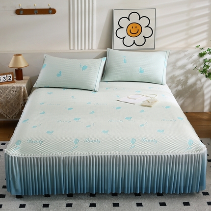 91家纺网 家纺一手货源 找家纺 （总）法莱妮2025夏季新款A类真凉感丝提花三明治冰豆豆凉席床裙三件套 