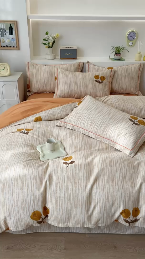 91家纺网 家纺一手货源 找家纺 优品阁 2024新款全棉磨毛四件套 多洛塔-咖