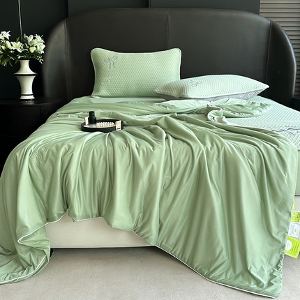 网客家纺 2025新款冰豆豆蝴蝶结绣花床笠夏被四件套系列 蝴蝶结-绿