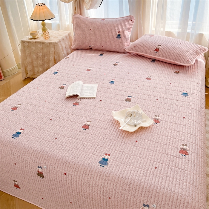 91家纺网 家纺一手货源 找家纺 恒爱 2025新款全棉印花单床盖 公主兔-豆沙