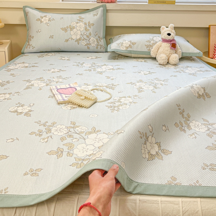 91家纺网 家纺一手货源 找家纺 慕澄家纺 2025新款小清新印花真冰藤系列凉席床席款 床席-缇蓝