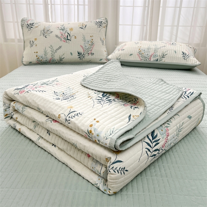 91家纺网 家纺一手货源 找家纺 恒爱 2025新款全棉印花单床盖 孔雀草