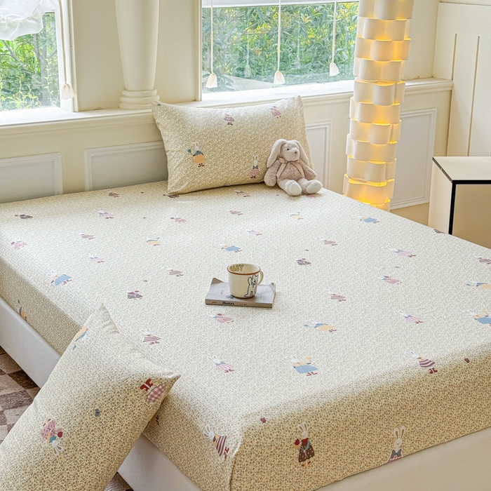 91家纺网 家纺一手货源 找家纺 2025新款全棉床单床笠 百丽兔 床笠款