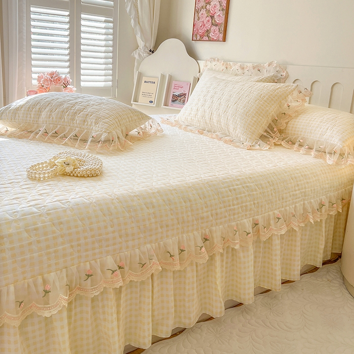 91家纺网 家纺一手货源 找家纺 网红馆 2025新款水洗棉印花床盖四件套 奶油格格