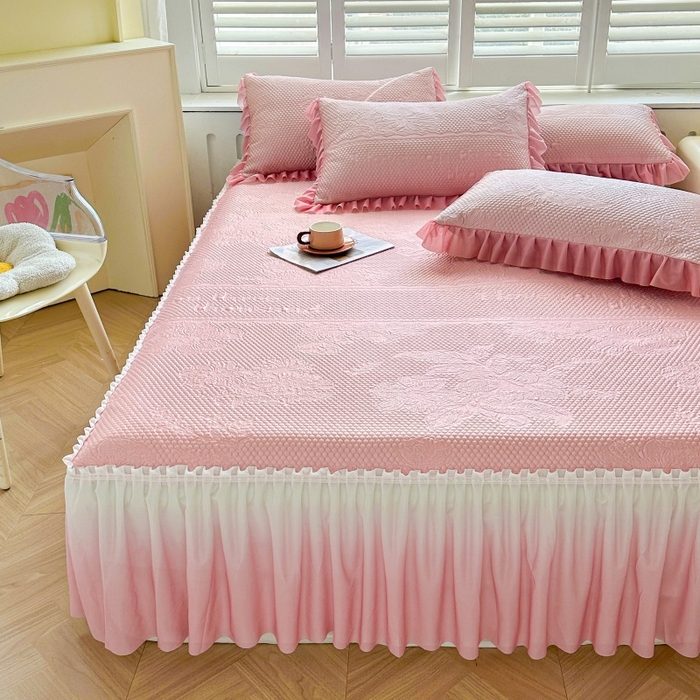 91家纺网 家纺一手货源 找家纺 2025新款冰豆豆凉感床裙凉席席子-花之恋系列冰豆豆床裙凉席-花之恋系列 花之恋 粉色