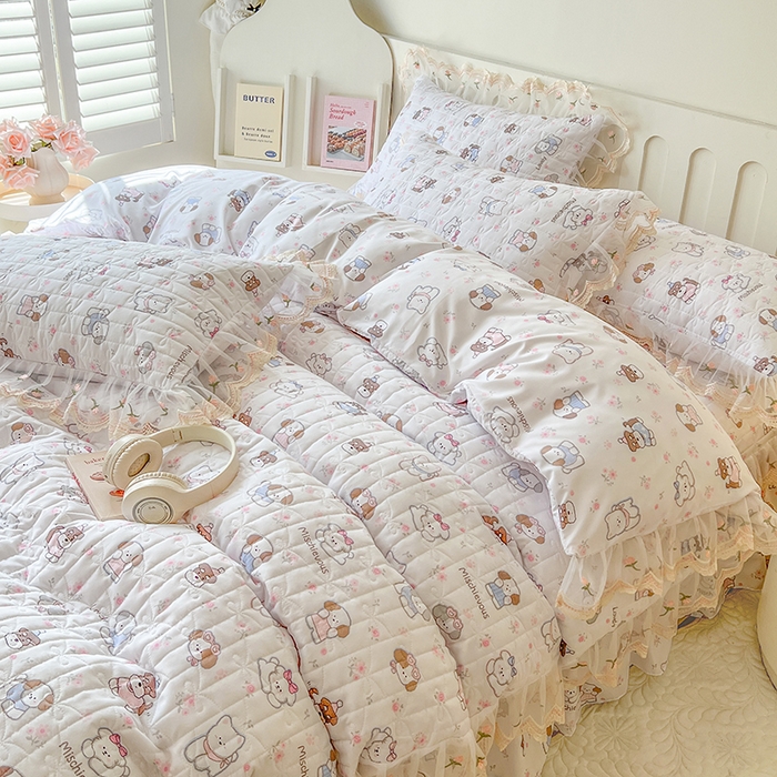 91家纺网 家纺一手货源 找家纺 网红馆 2025新款水洗棉印花床盖四件套 汪汪乐园