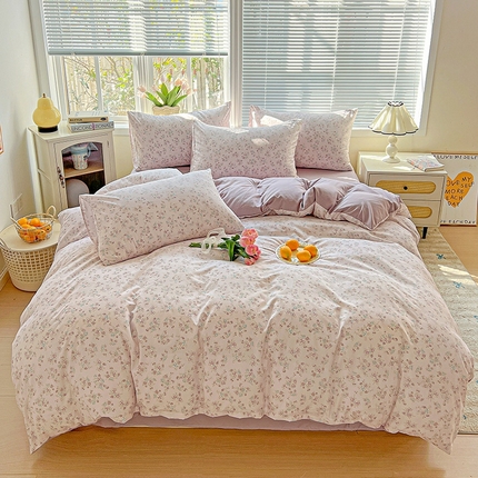 91家纺网 家纺一手货源 找家纺 2025新款水洗云朵糯糯棉简约风ins风小碎花被套床单款床笠款三四件套 花梦