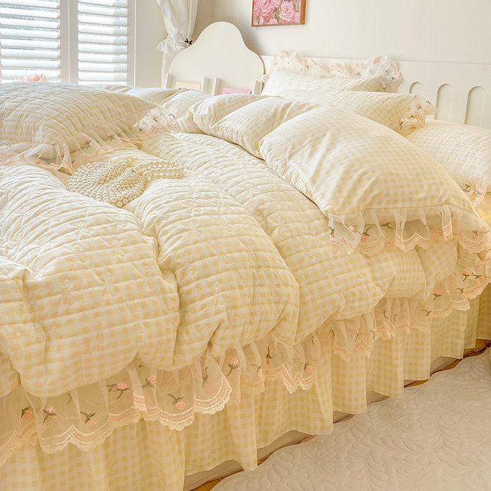 91家纺网 家纺一手货源 找家纺 网红馆 2025新款水洗棉印花床盖四件套 奶油格格