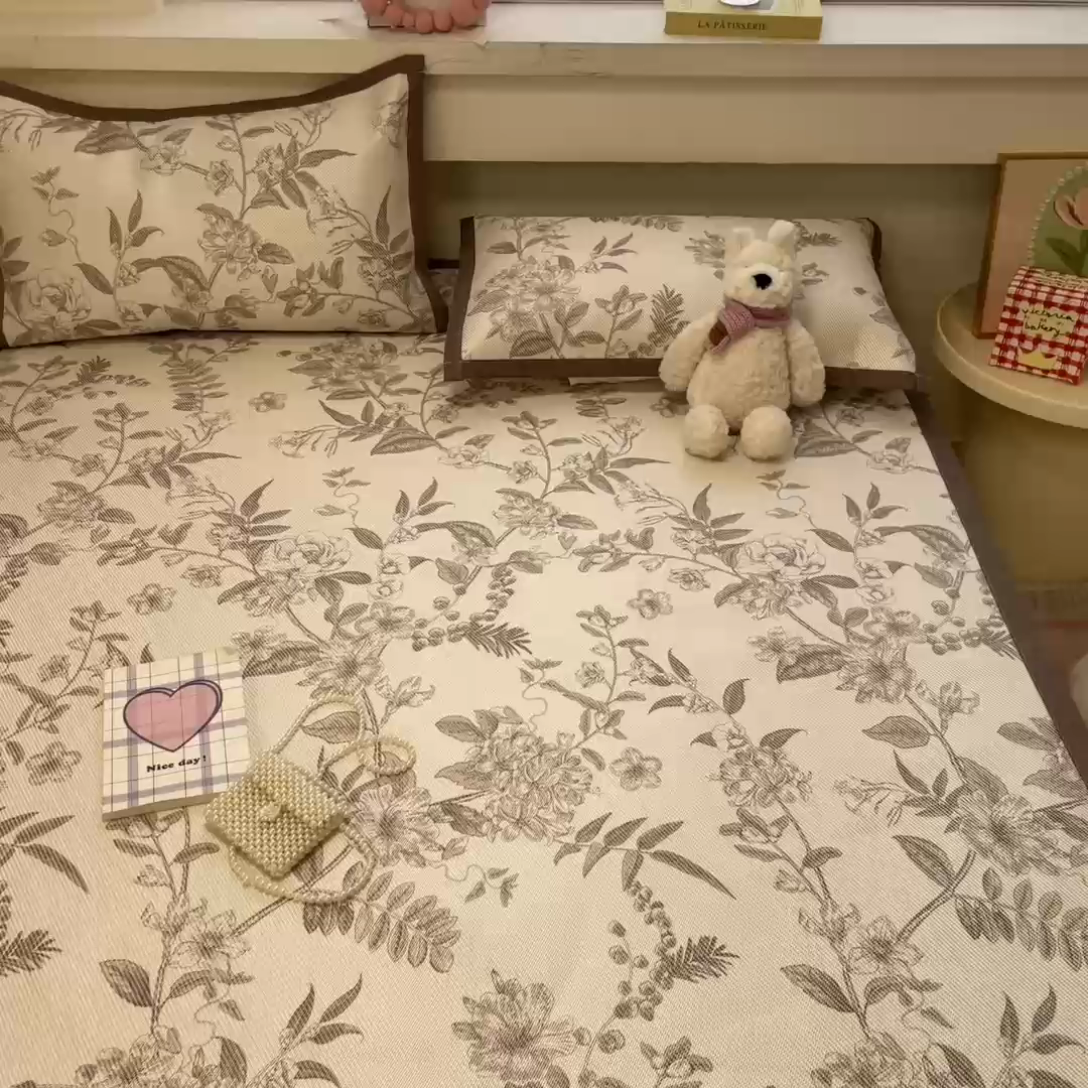 91家纺网 家纺一手货源 找家纺 慕澄家纺 2025新款小清新印花真冰藤系列凉席床席款 床席-树屿