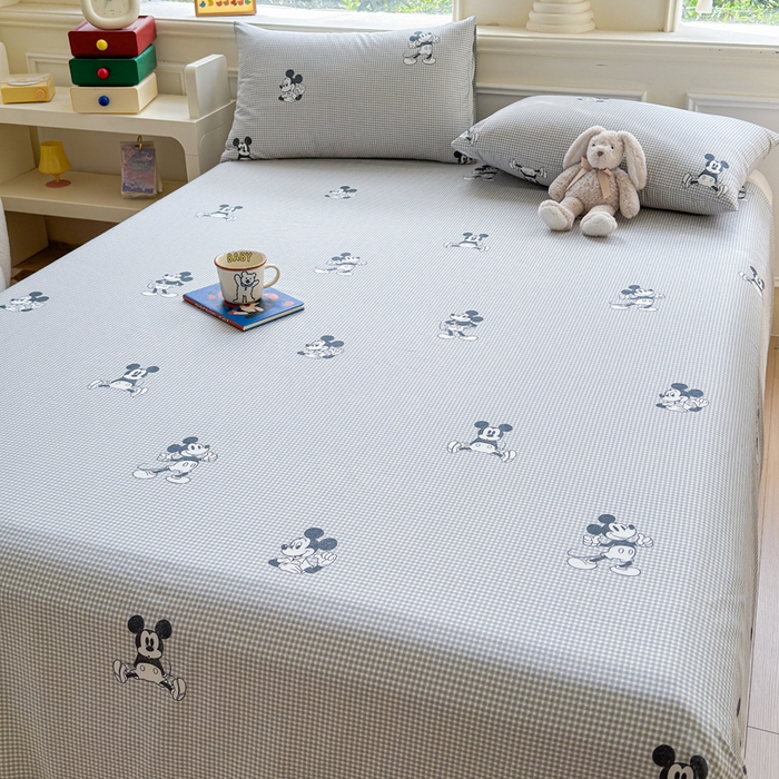 91家纺网 家纺一手货源 找家纺 2025新款全棉床单床笠 灰格米奇 床单款