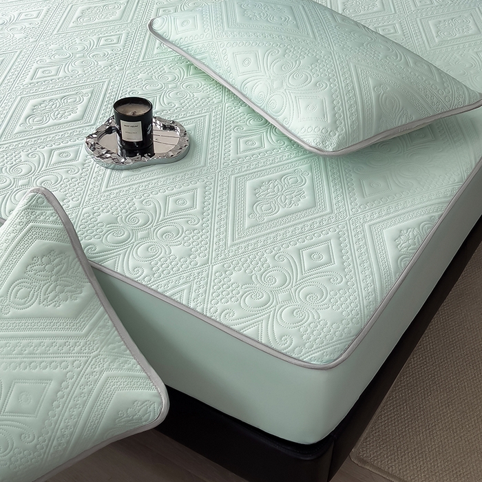 91家纺网 家纺一手货源 找家纺 世纪绒品 2025新款A类凉感压花单床笠单夏被 薄荷浅绿-单床笠