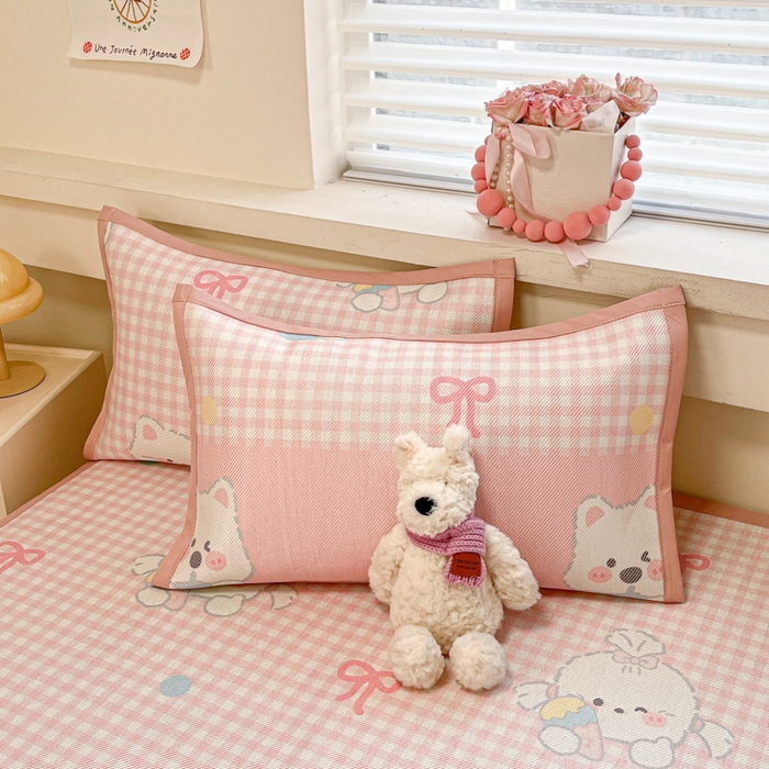 91家纺网 家纺一手货源 找家纺 慕澄家纺 2025新款小清新印花真冰藤系列凉席床席款 床席-格子奶芙芙