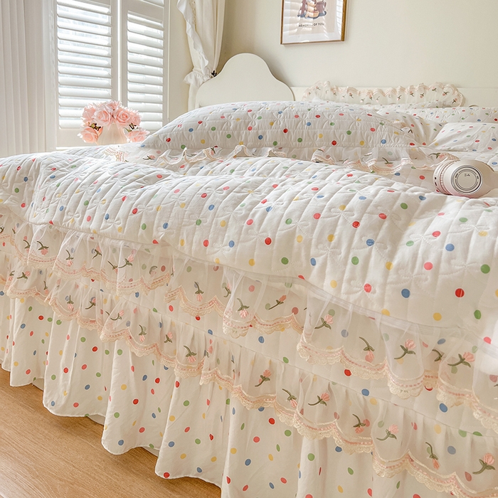 91家纺网 家纺一手货源 找家纺 网红馆 2025新款水洗棉印花床盖四件套 奶油波点